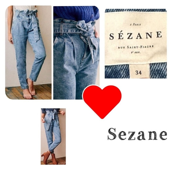 Sezane Alvin Jeans Slouchy High Rise Jeans 100%Cotton in Light Vintage Washed - Picture 3 of 14